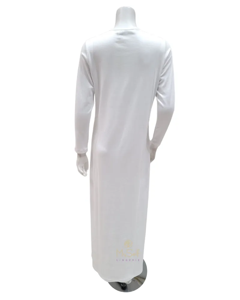 FW21N08A Flocked Hydrangea White Button Down Nightgown