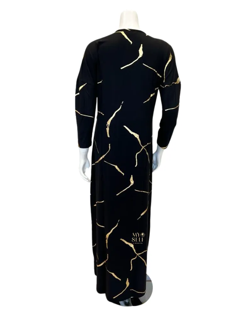 FW23N23B Foil Print Black Nursing Nightgown