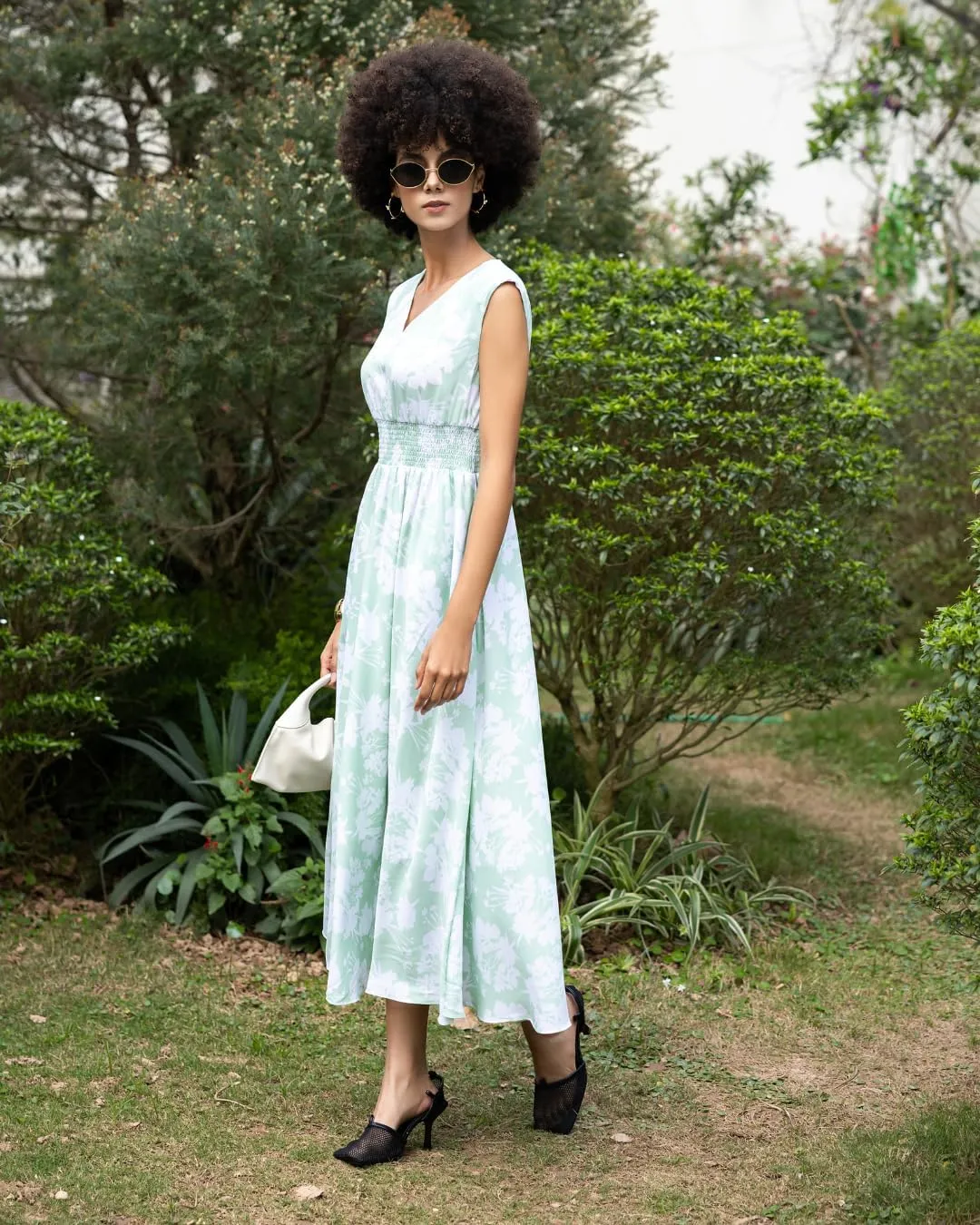 G-Light Green Woven Flared Dress