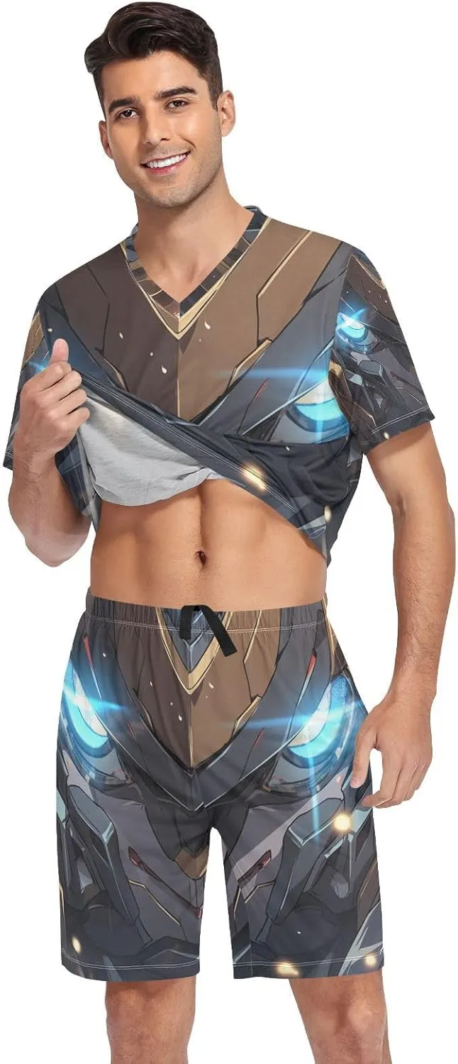 GAIGEO Blue Shark in Blue Broken Wall Mens Pajamas Set, Men Summer Pajamas Set, Pajamas Sets for Men Home, S-XXL