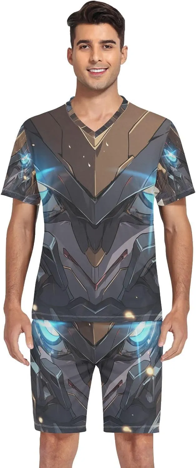 GAIGEO Blue Shark in Blue Broken Wall Mens Pajamas Set, Men Summer Pajamas Set, Pajamas Sets for Men Home, S-XXL