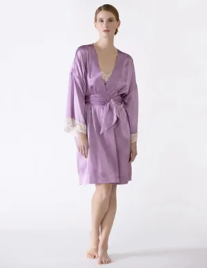 Gardenia Lace Trim Short Silk Kimono