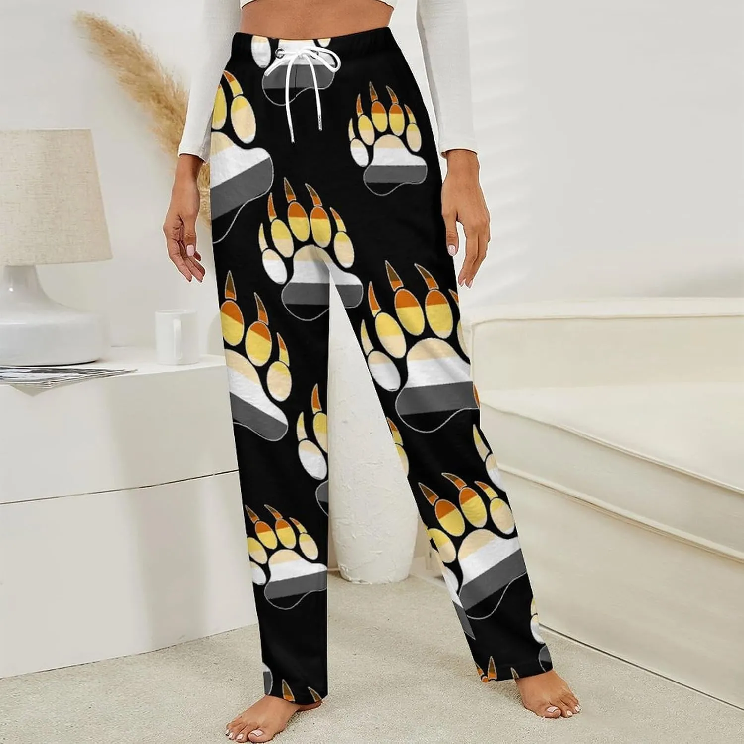 Gay Bear Pride LGBT Paw Women's Flannel Pajama Pants Fleece Lounge Sleep Bottoms PJ