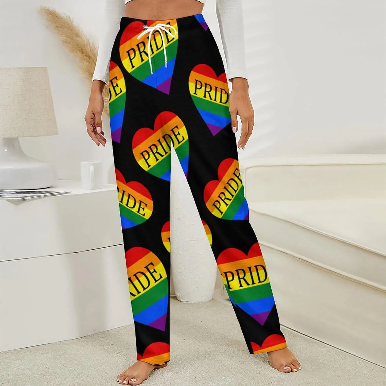 Gay Pride LGBT Love Heart Women's Flannel Pajama Pants Fleece Lounge Sleep Bottoms PJ