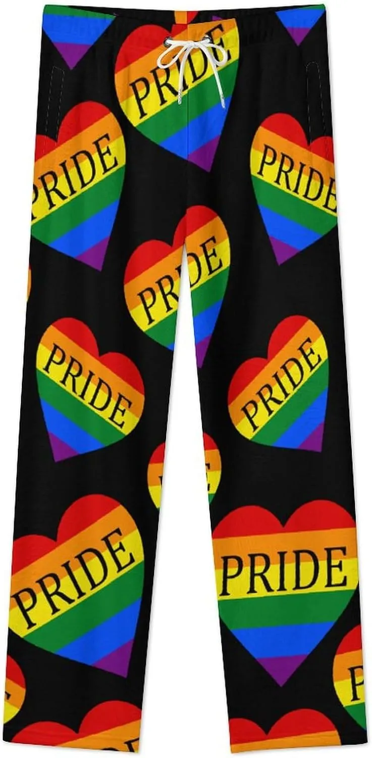 Gay Pride LGBT Love Heart Women's Flannel Pajama Pants Fleece Lounge Sleep Bottoms PJ