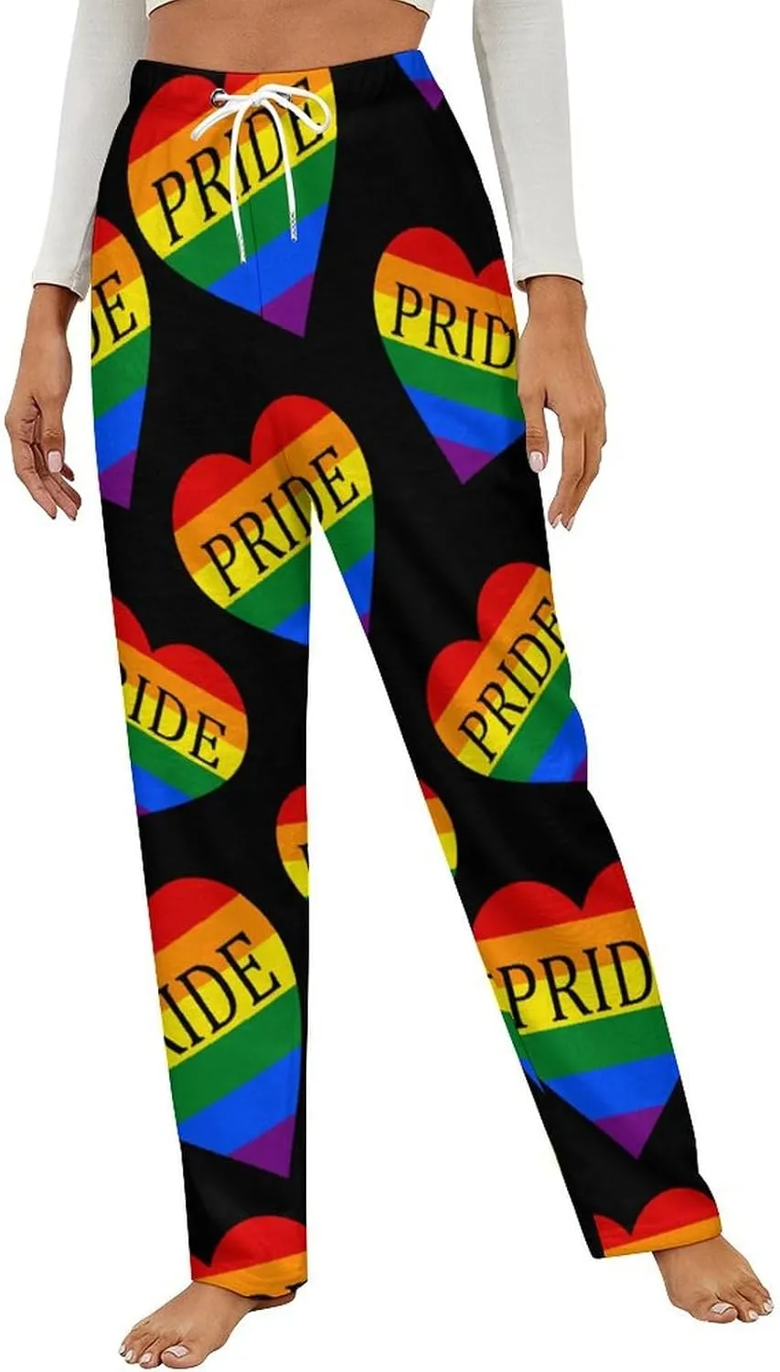 Gay Pride LGBT Love Heart Women's Flannel Pajama Pants Fleece Lounge Sleep Bottoms PJ