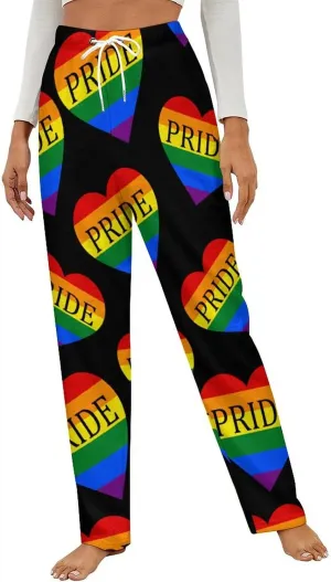 Gay Pride LGBT Love Heart Women's Flannel Pajama Pants Fleece Lounge Sleep Bottoms PJ
