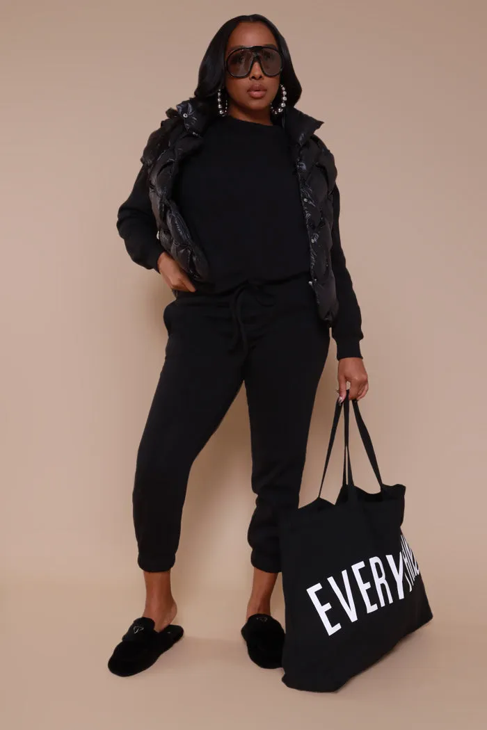 Get Ready With Me Crewneck Jogger Set - Black