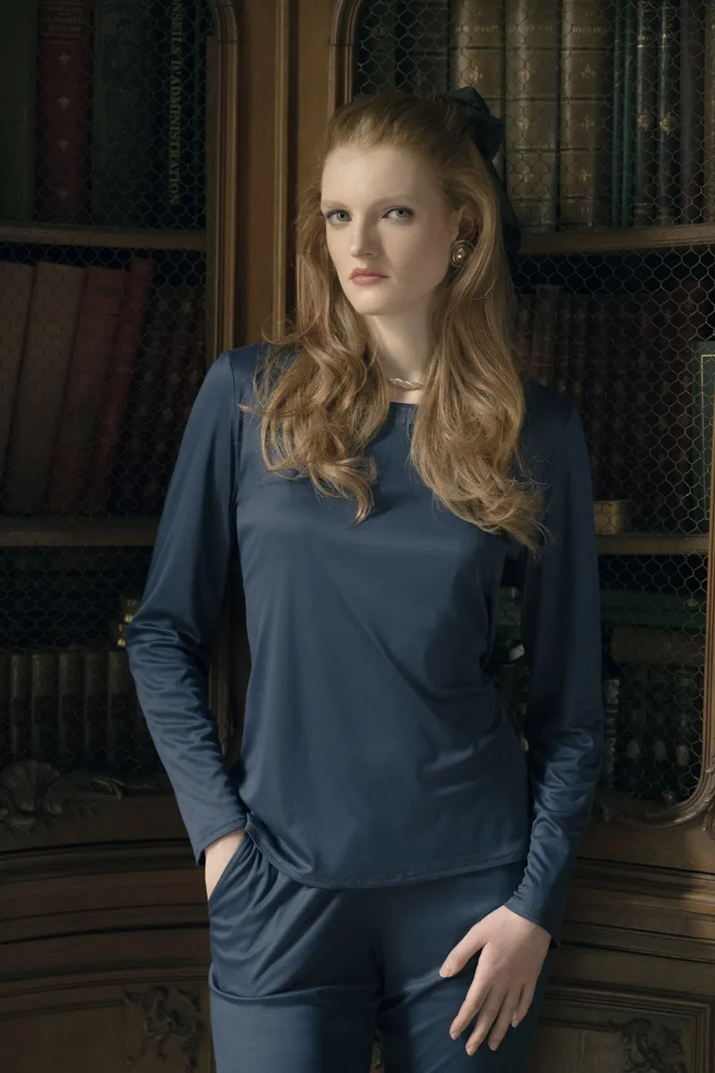 Grand Central Silk Trim Relaxed Top | Mystic Blue 77381-1652