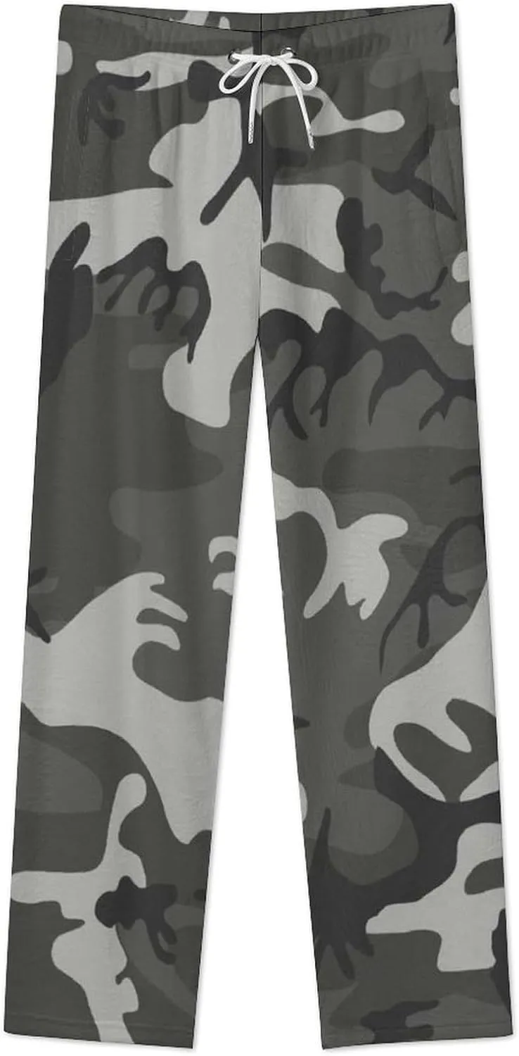 Gray Camouflage Women's Flannel Pajama Pants Fleece Lounge Sleep Bottoms PJ