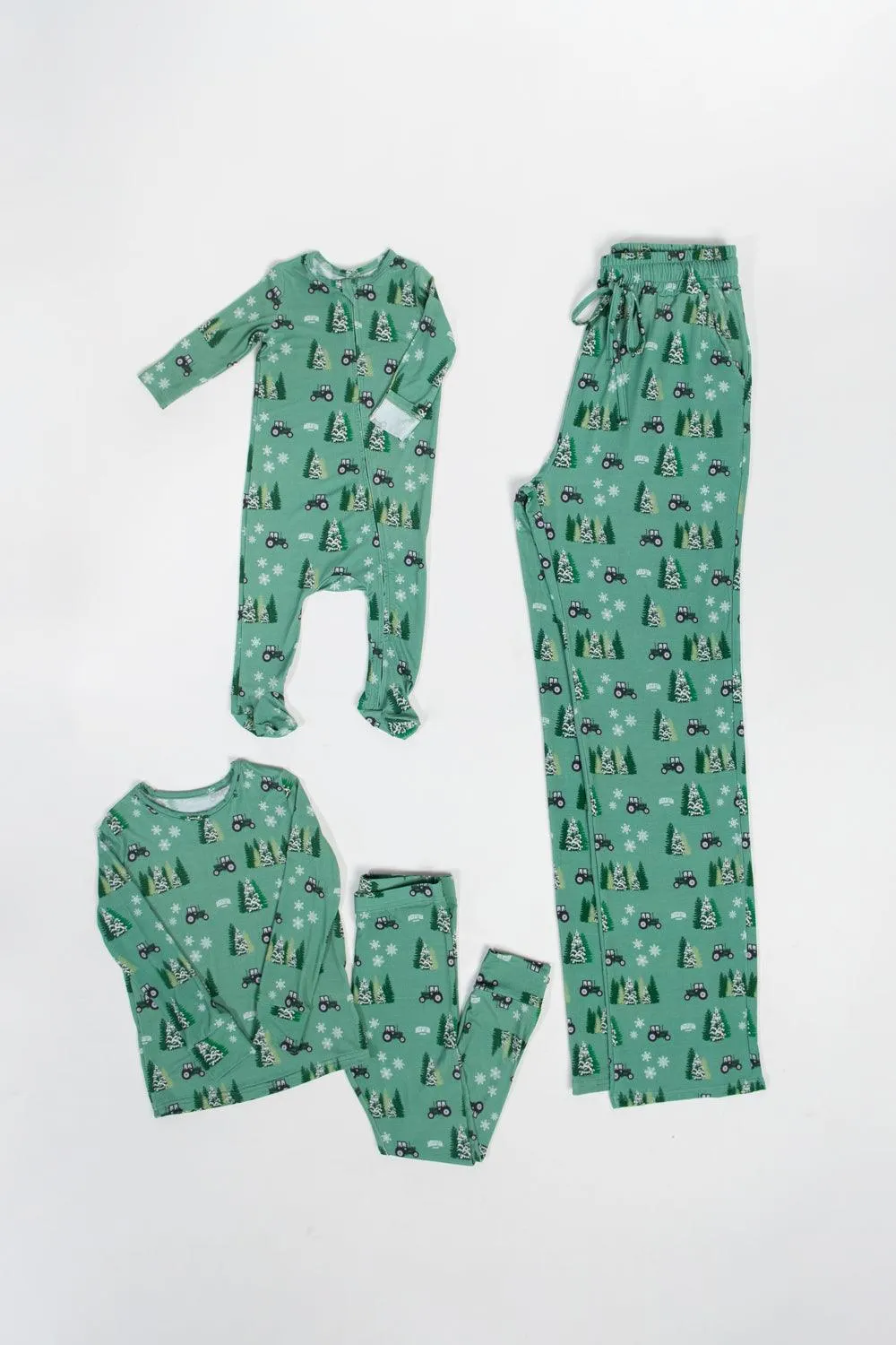 Green Tractor Christmas Baby Bamboo Pajamas