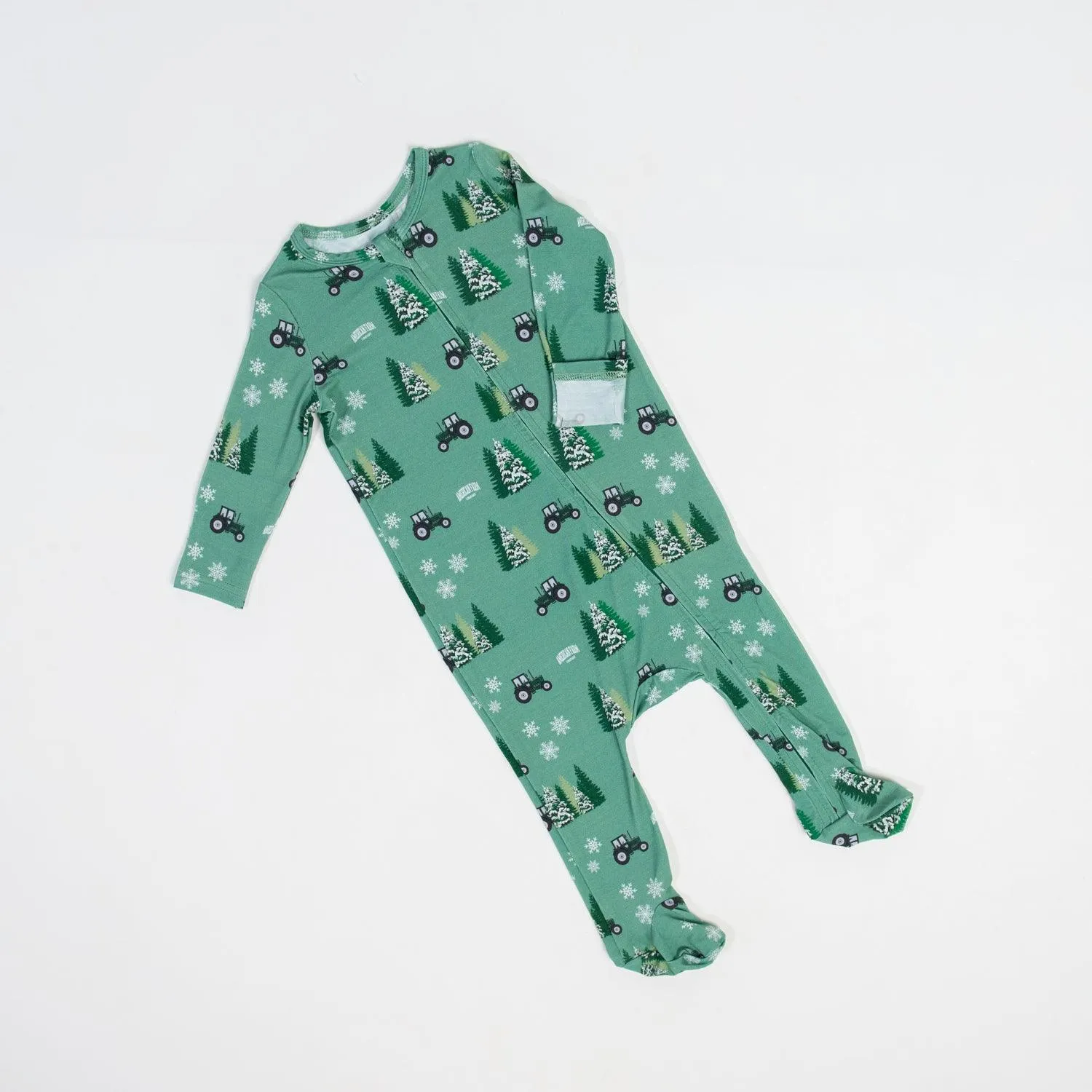 Green Tractor Christmas Baby Bamboo Pajamas