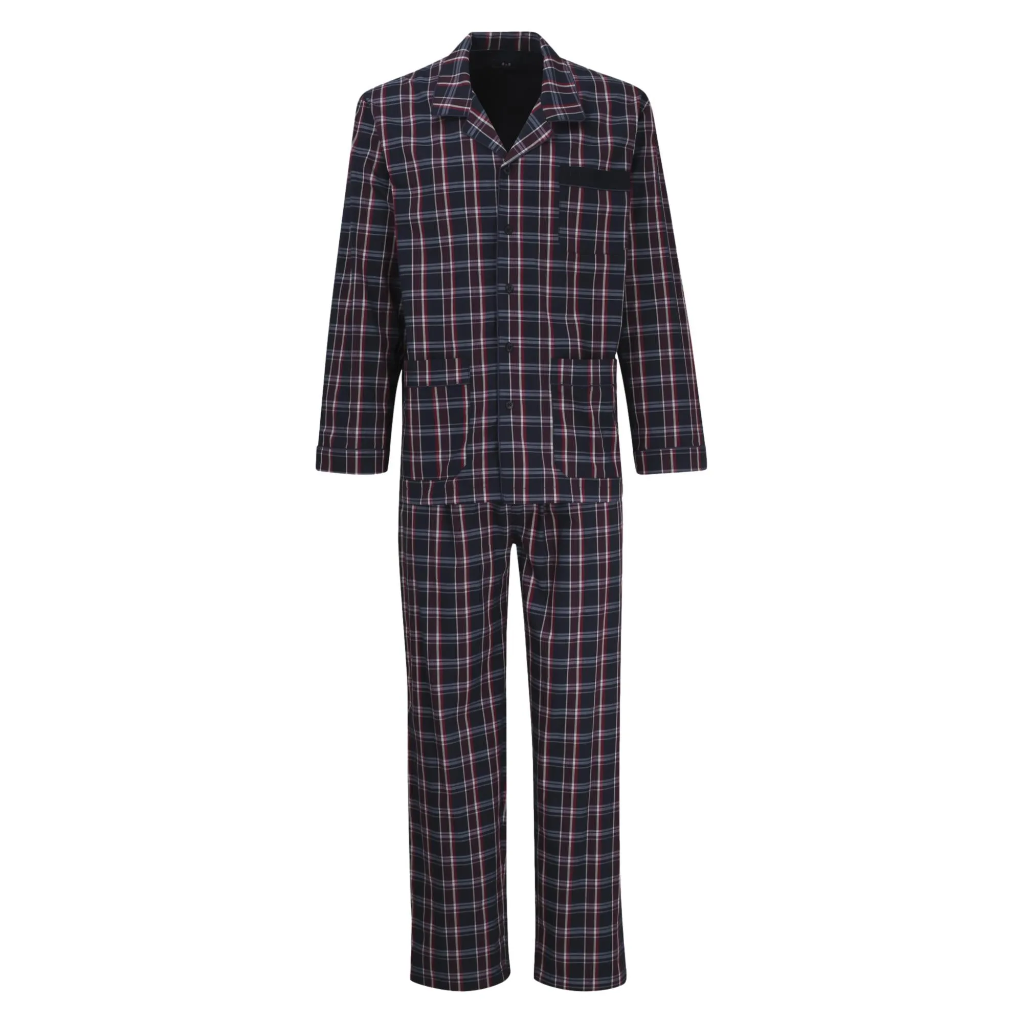 Götzburg Mens Pure Cotton Pyjama Set - Blue/Red Check