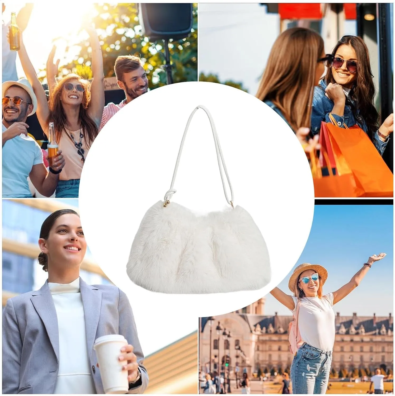Gvblkq Fashionable Tote Bag Plush Shoulder Bag Large Capacity Tote Multipurpose Satchel Bag Commuting Tote Bag Portable Underarm Bag Stylish Tote Bag Fashionable Satchel Bag Plush Fabric Tote Spaciou