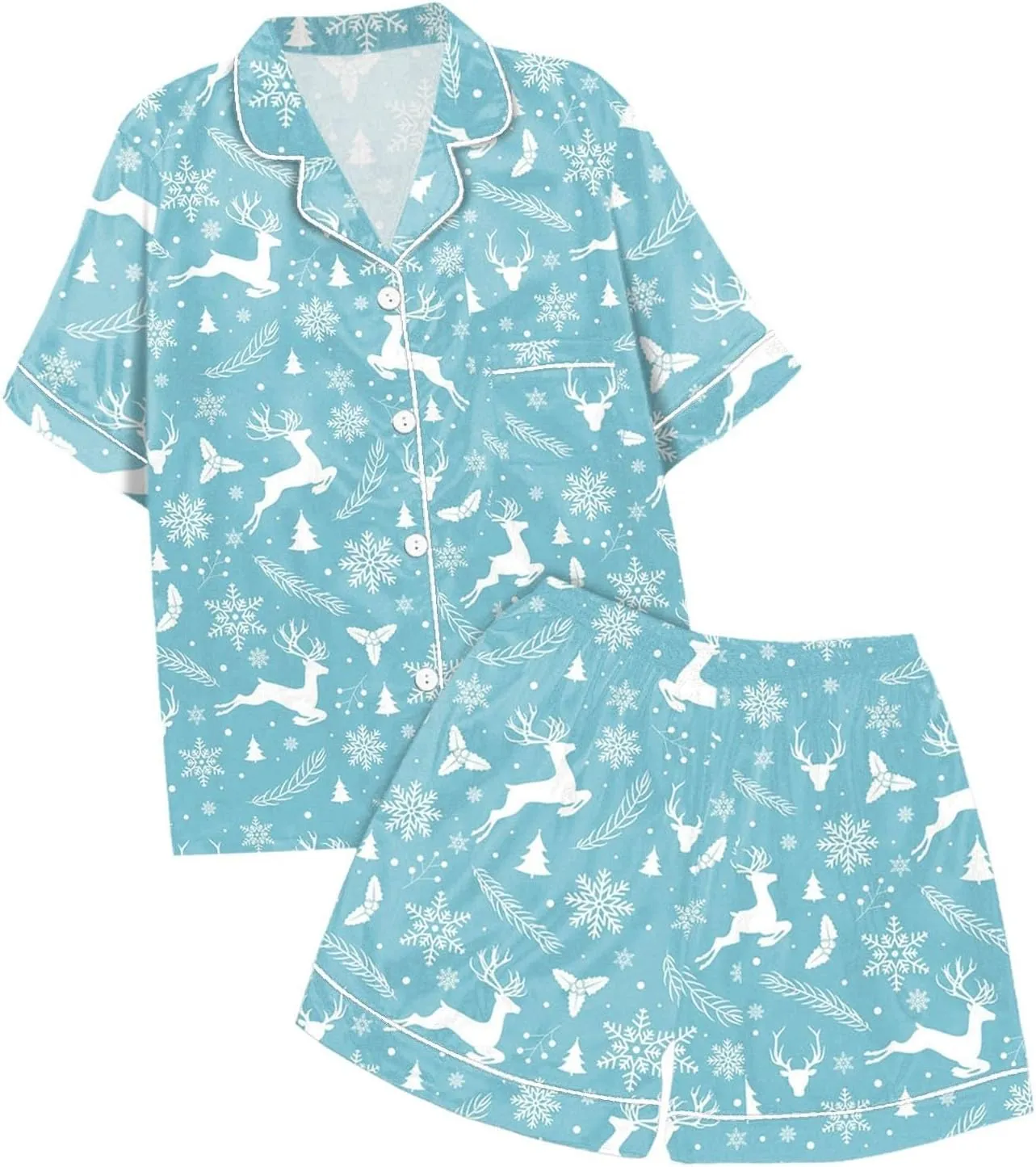 Halloween Pajamas Women 2pc Sets Ghst Graphic Silk Satin Cute Sleepwear Button Down Short Sleeve Lounge Cute Shorts