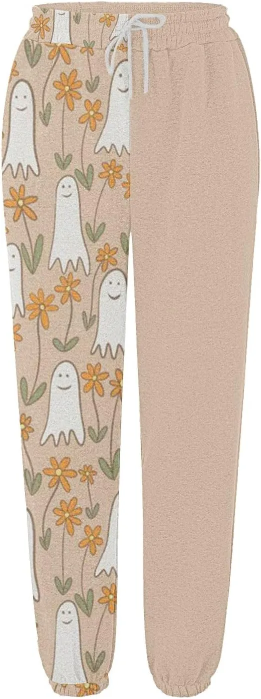 Halloween Sweatpants for Women High Waist Cinch Bottom Ghost Print Joggers Drawstring Workout Active Pants Pockets