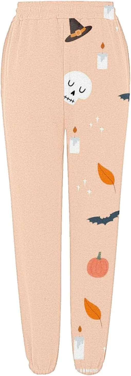 Halloween Wide Leg Sweatpants Women Pumpkin Print Cinch Bottom Baggy Sweatpants High Waisted Joggers Trousers