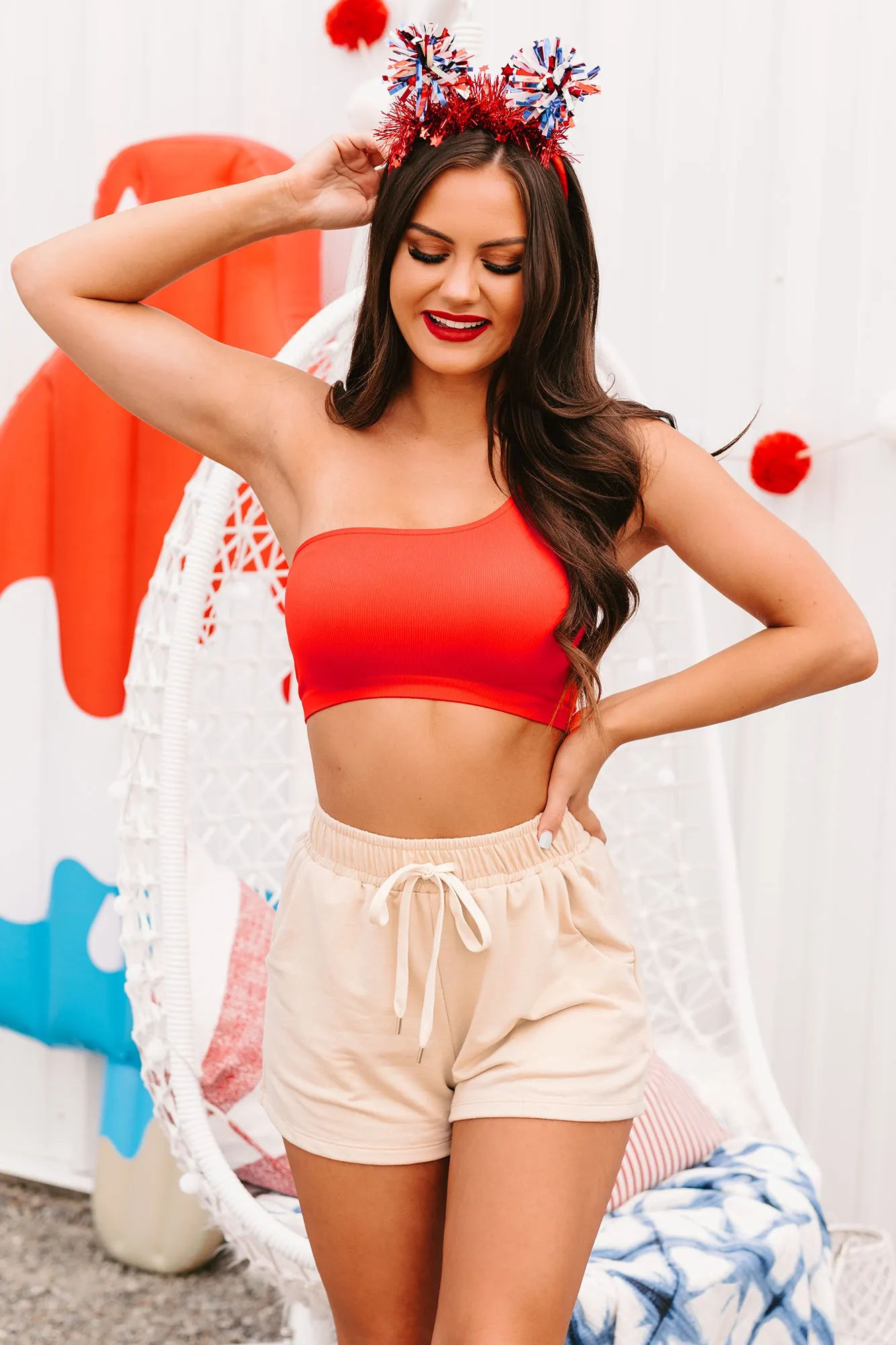 Hangin' At Home High Rise Drawstring Knit Shorts (Cream)