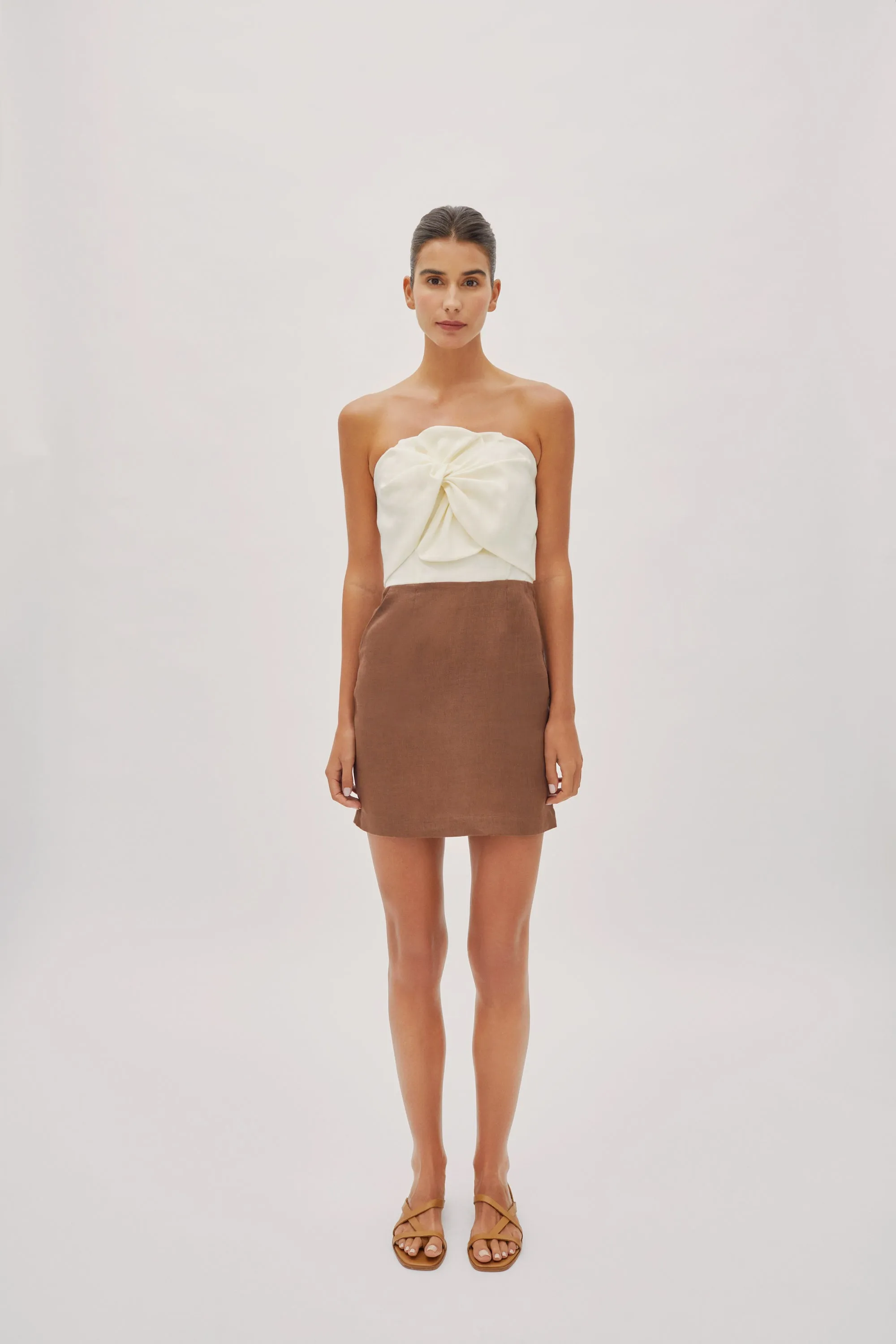 Hazel Two-Tone Linen Twist Mini Dress