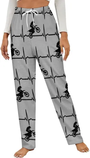 Heartbeat Motorcycle Women's Flannel Pajama Pants Fleece Lounge Sleep Bottoms PJ