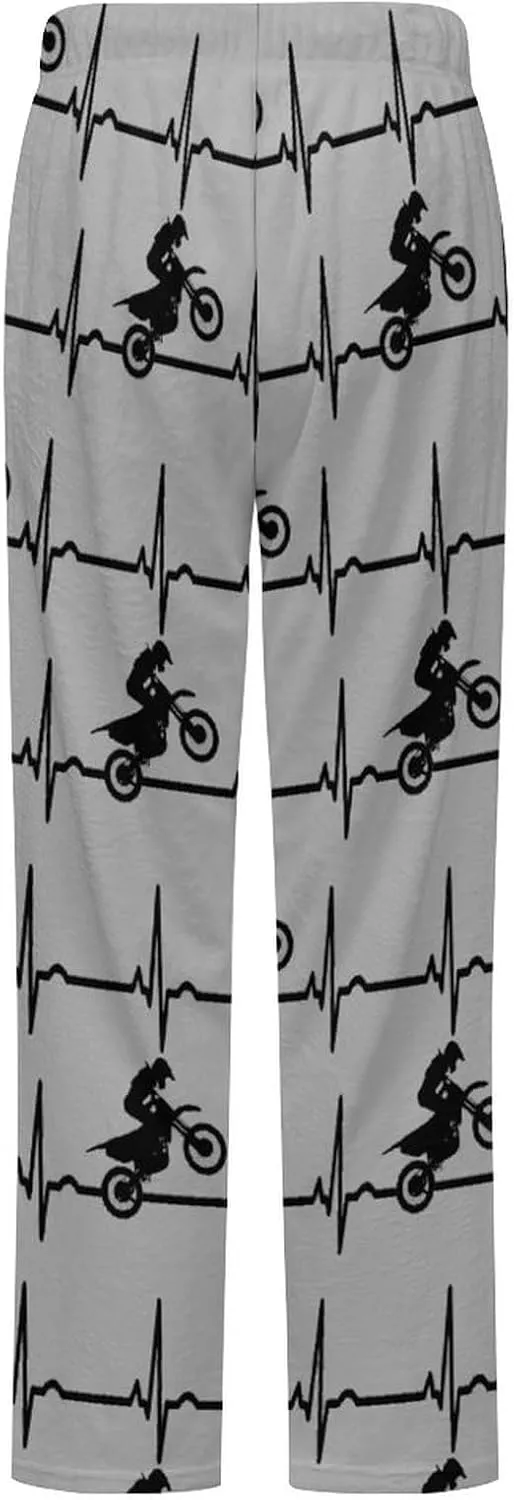 Heartbeat Motorcycle Women's Flannel Pajama Pants Fleece Lounge Sleep Bottoms PJ