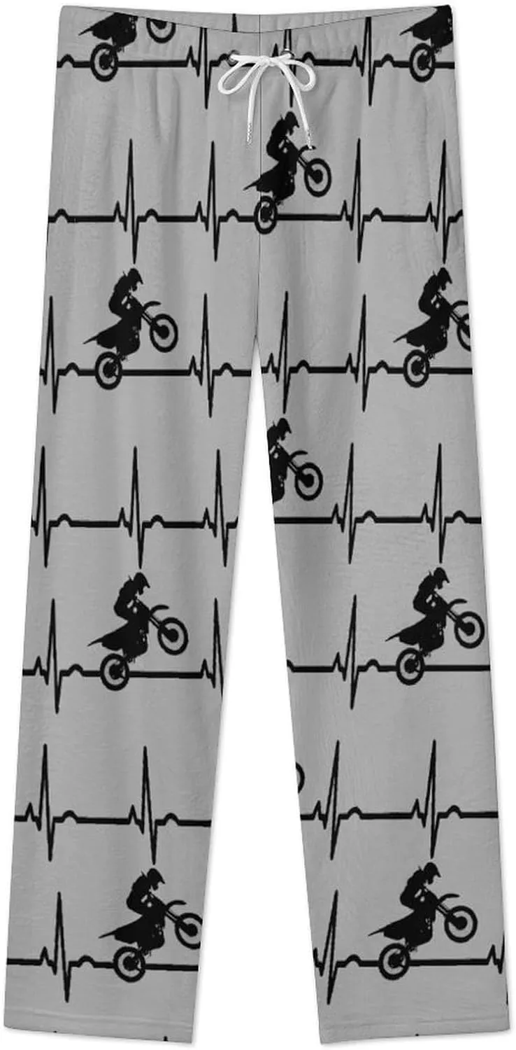 Heartbeat Motorcycle Women's Flannel Pajama Pants Fleece Lounge Sleep Bottoms PJ