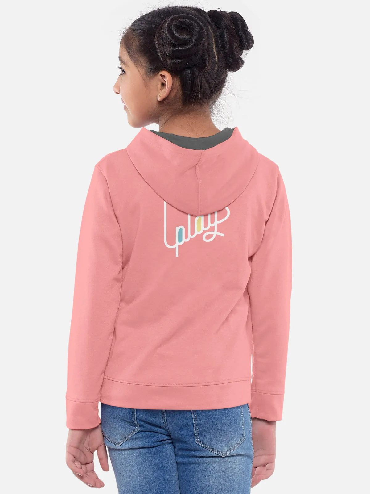 HELLCAT Trendy Printed Cotton Blend Pink Full sleeve Hoodie T-shirt Navy Jogger Trackpant Clothing Set for Girls