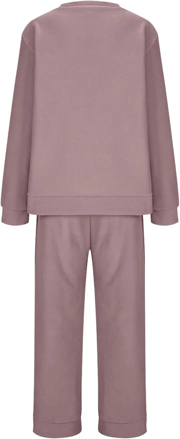 HGps8w Women's Plus Size Ultra-Soft Pajamas Sets Warm Fleece Lined Long Sleeve Sleepwear Comfy Matching Pants Lounge Set