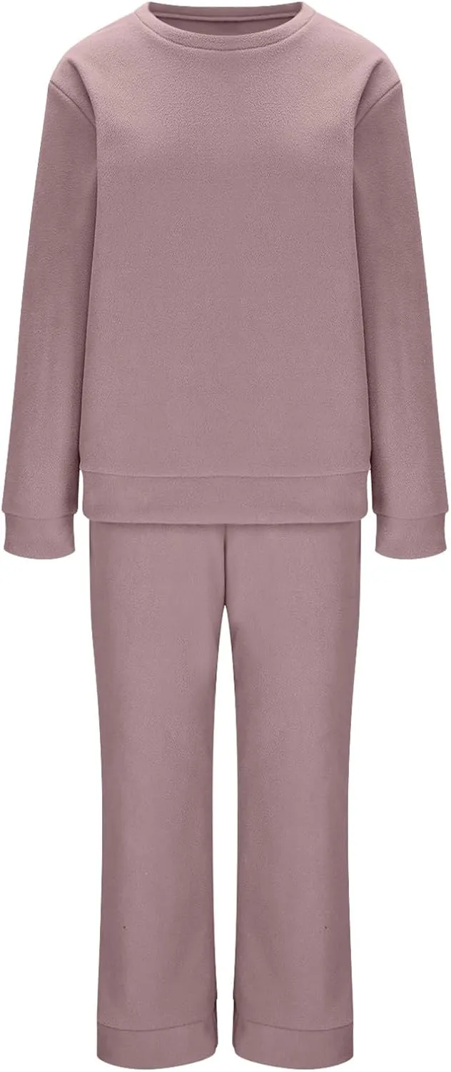 HGps8w Women's Plus Size Ultra-Soft Pajamas Sets Warm Fleece Lined Long Sleeve Sleepwear Comfy Matching Pants Lounge Set