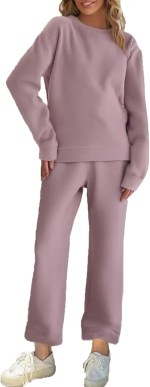 HGps8w Women's Plus Size Ultra-Soft Pajamas Sets Warm Fleece Lined Long Sleeve Sleepwear Comfy Matching Pants Lounge Set