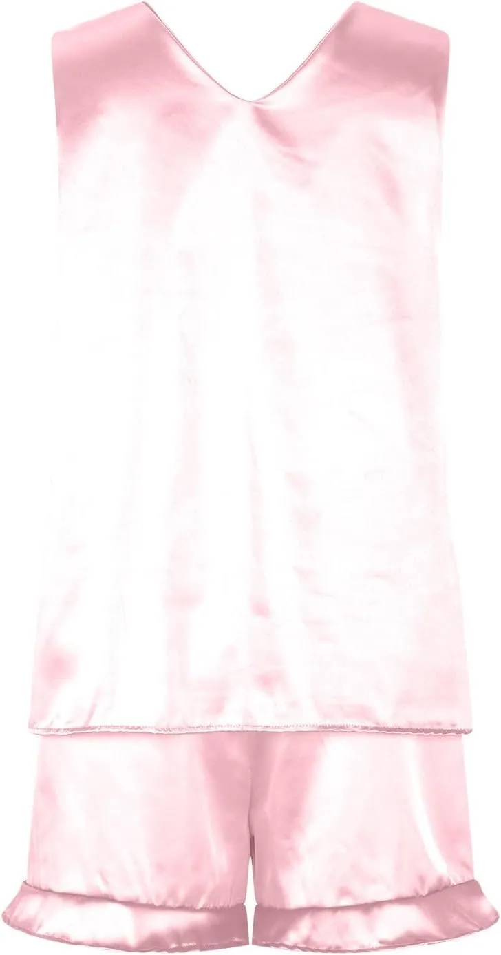 HGps8w Women's Satin Silk Pajamas Sleevelss V Neck Tank Top with Ruffle Shorts 2 Piece Sleepwear Soft Pjs Lounge Sets