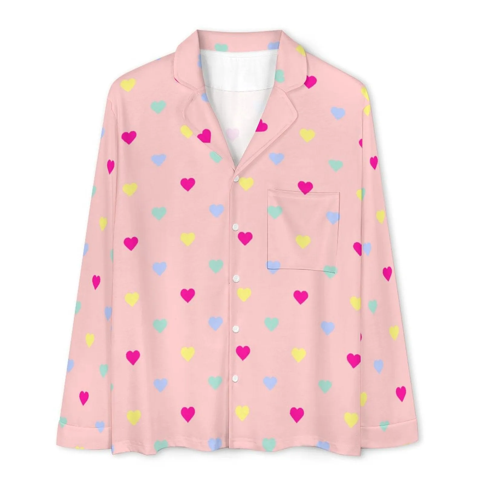 His and Hers Valentines Day PJs Pastel Hearts Print Pajamas