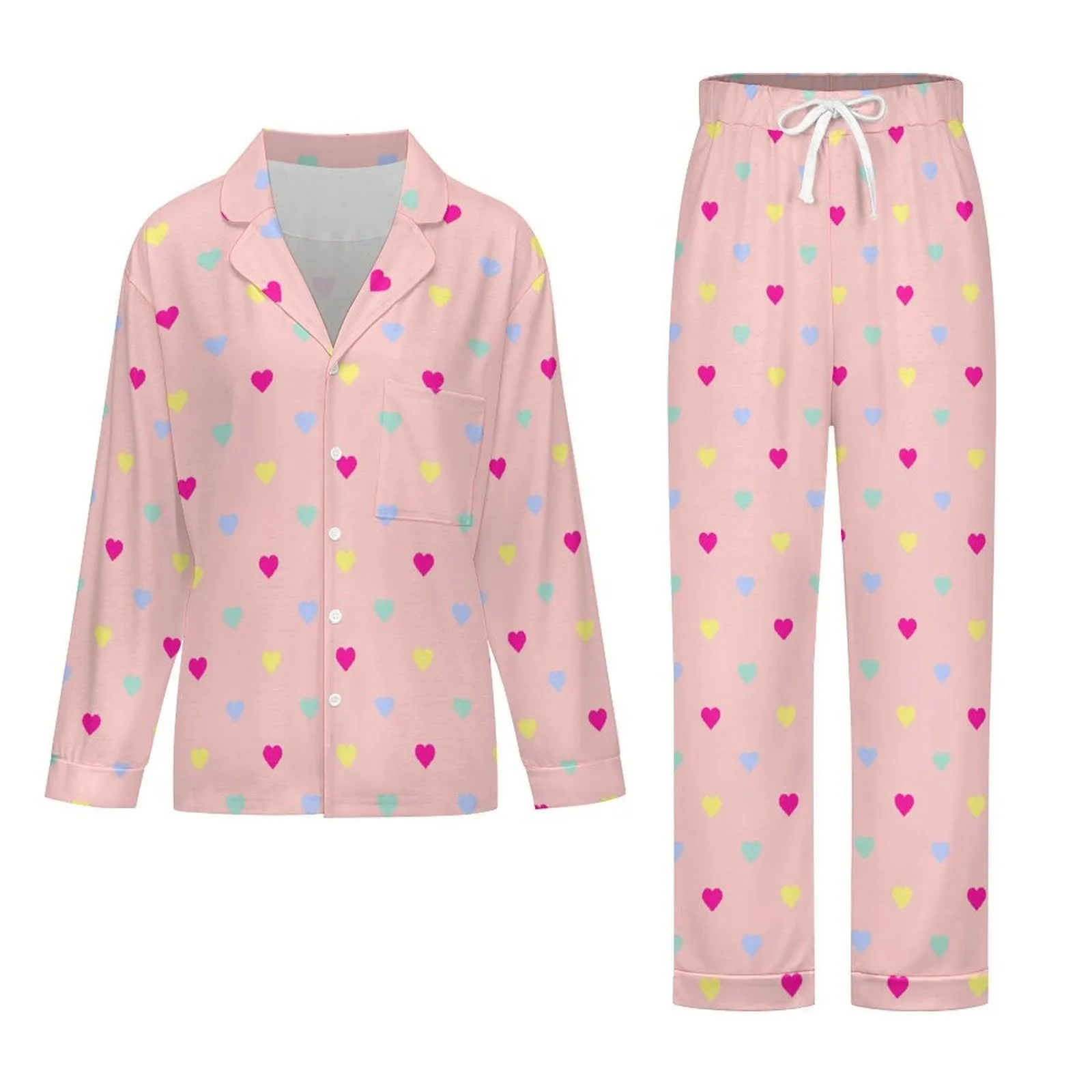 His and Hers Valentines Day PJs Pastel Hearts Print Pajamas