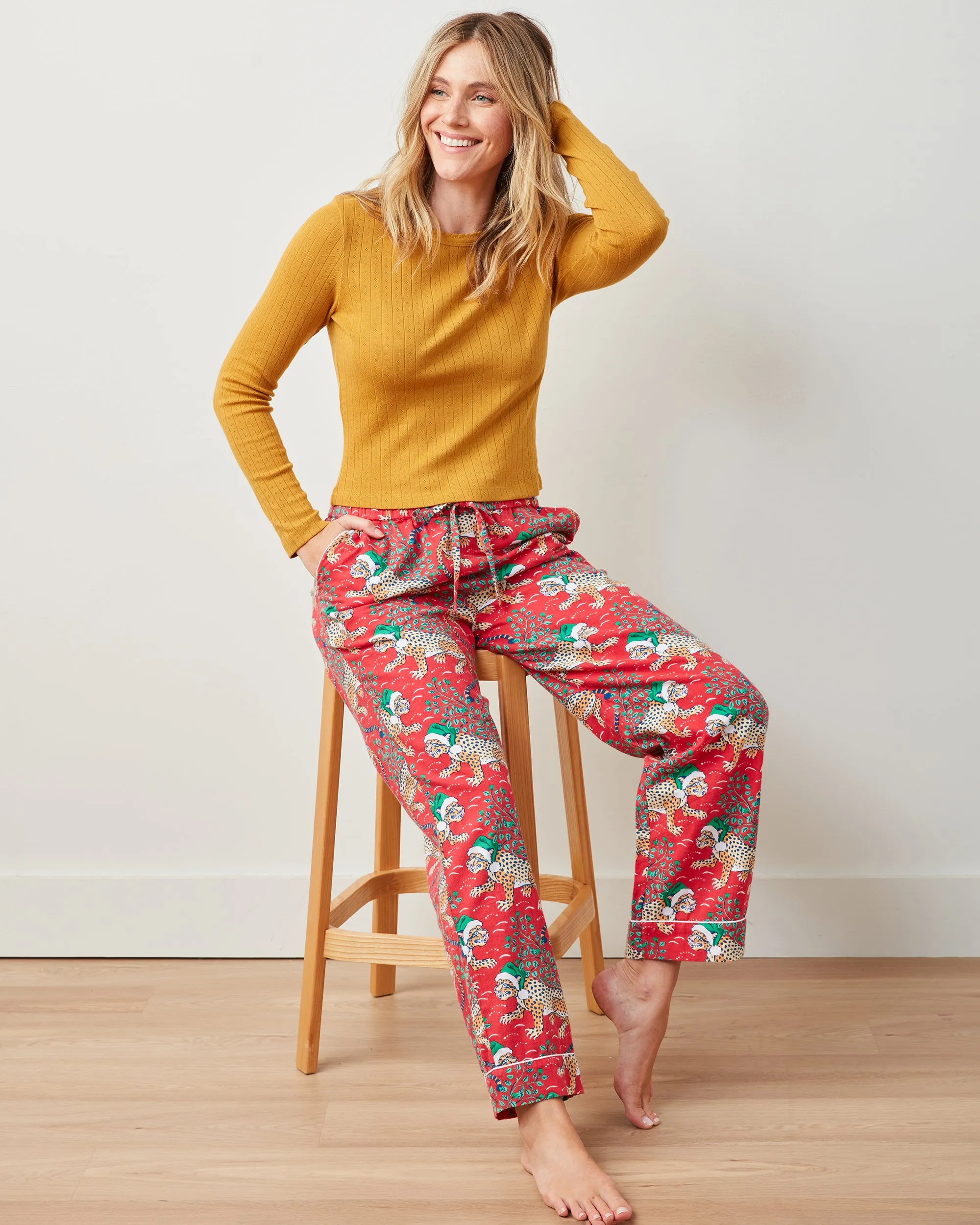 Holly Jolly Bagheera - Lightweight Flannel PJ Pants - Ruby