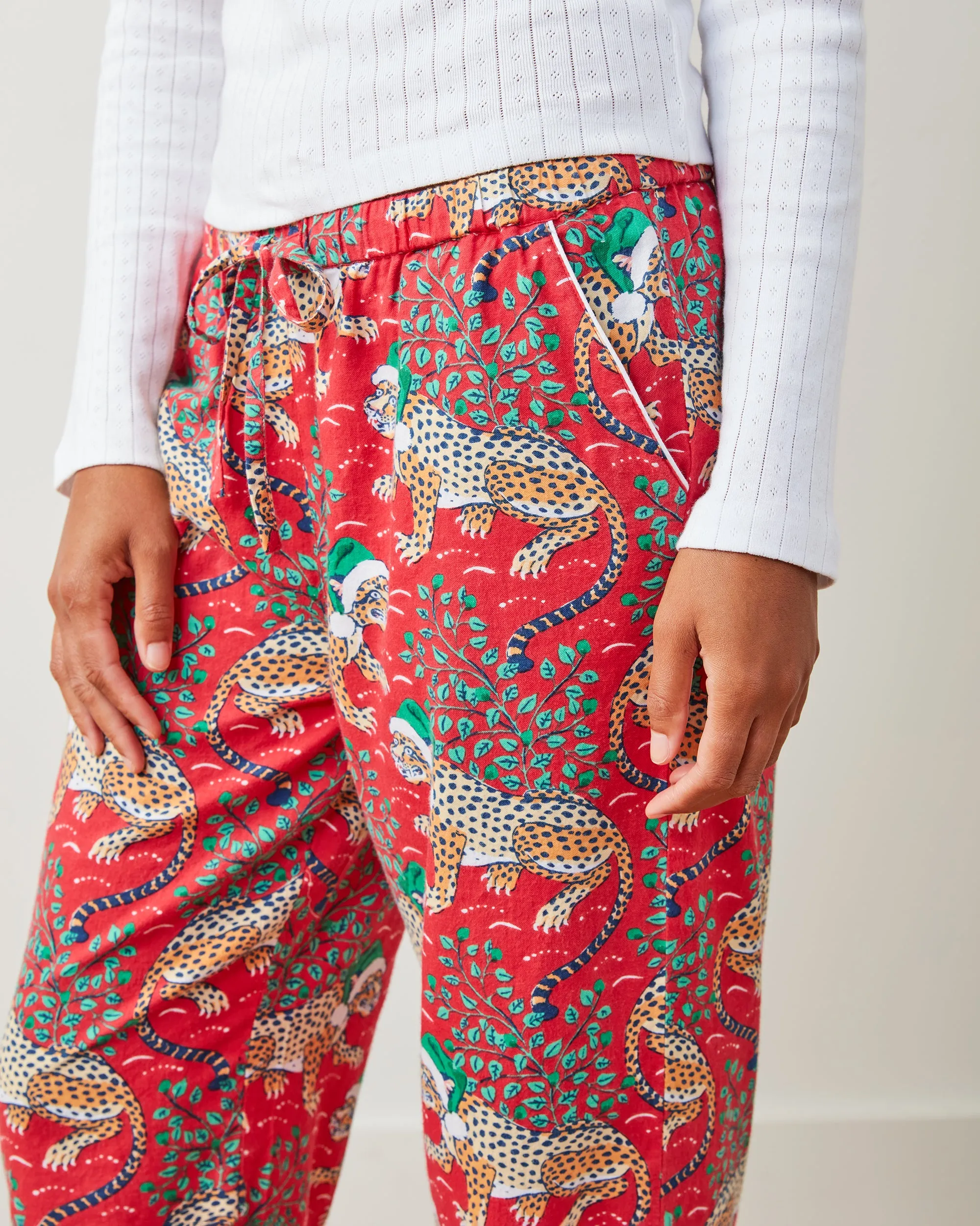 Holly Jolly Bagheera - Lightweight Flannel PJ Pants - Ruby