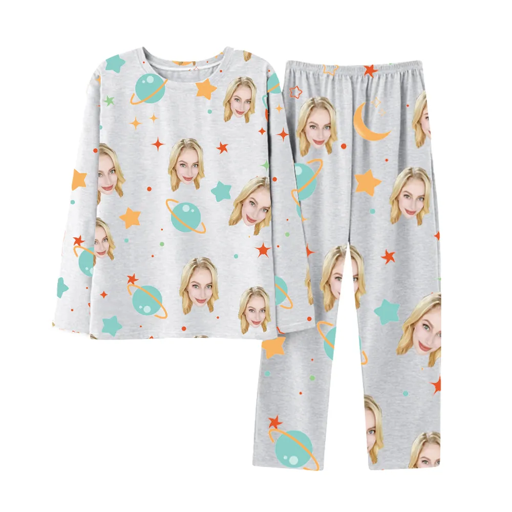 Home Long Sleeve Pajamas Planet Stars Printing Customized Avatar