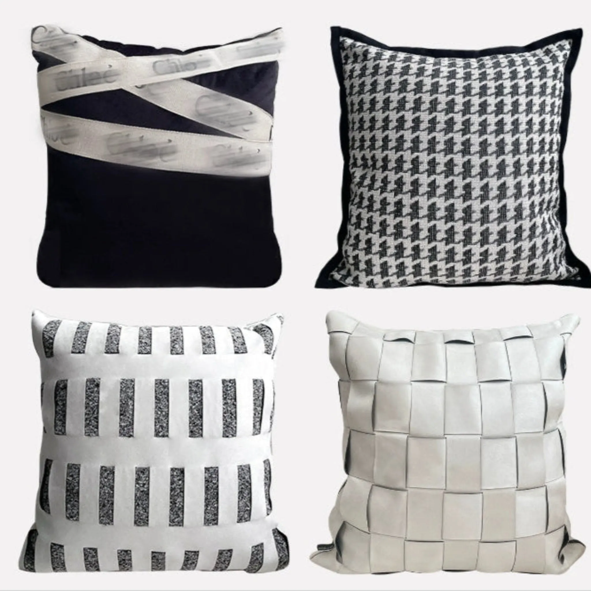 Houndstooth Hand-Woven Cotton & Linen Throw Pillow Cover