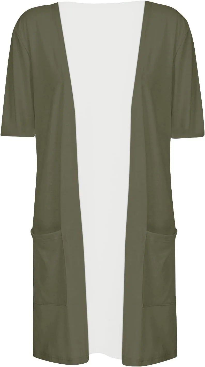 HXHYQKP Summer Cardigans for Women Lightweight Short Sleeve Open Front Casual Cover Ups with Pockets