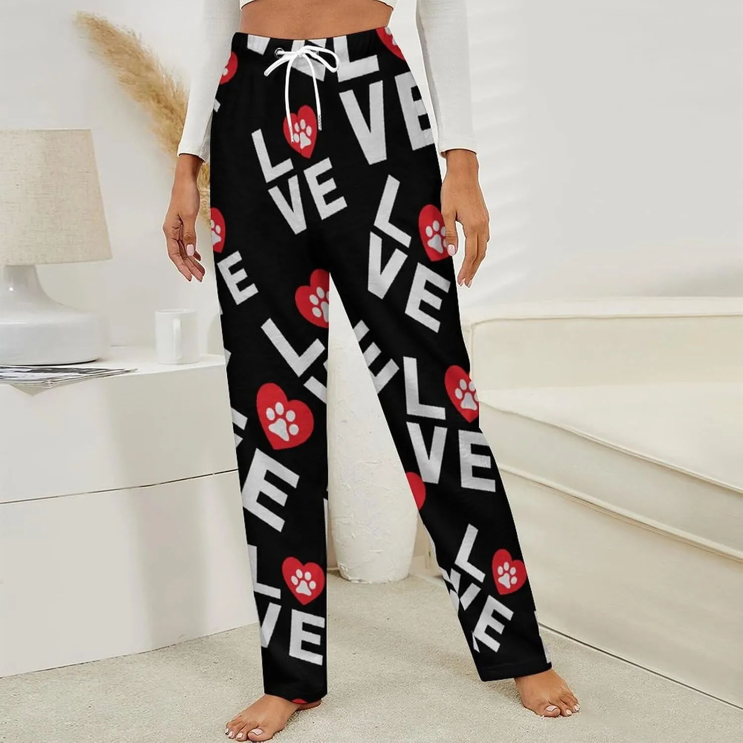 I Love My Dog Women's Flannel Pajama Pants Fleece Lounge Sleep Bottoms PJ