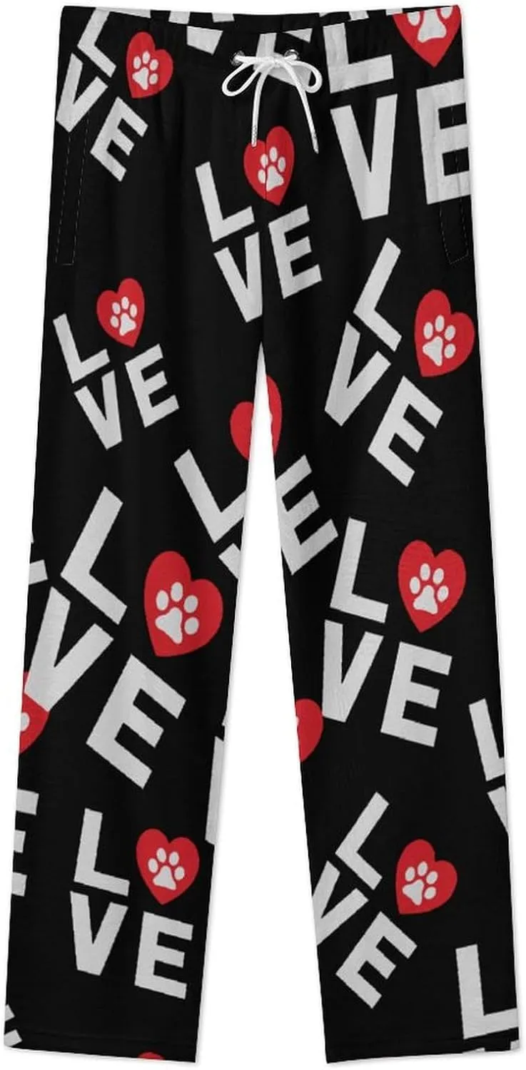 I Love My Dog Women's Flannel Pajama Pants Fleece Lounge Sleep Bottoms PJ
