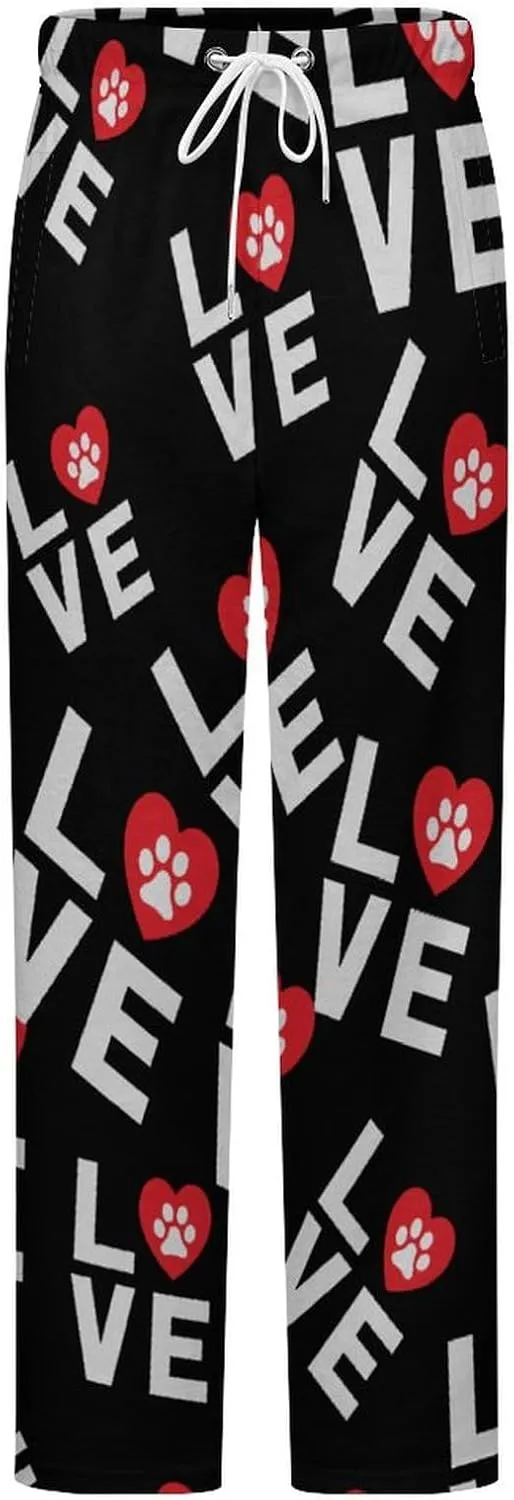 I Love My Dog Women's Flannel Pajama Pants Fleece Lounge Sleep Bottoms PJ