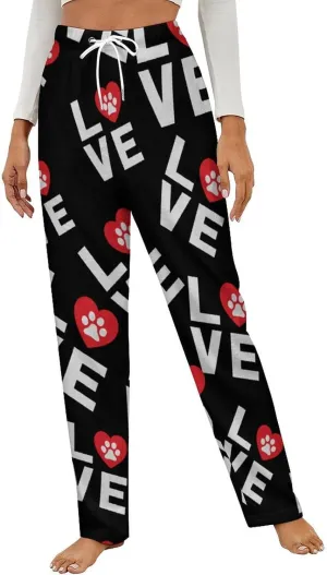 I Love My Dog Women's Flannel Pajama Pants Fleece Lounge Sleep Bottoms PJ