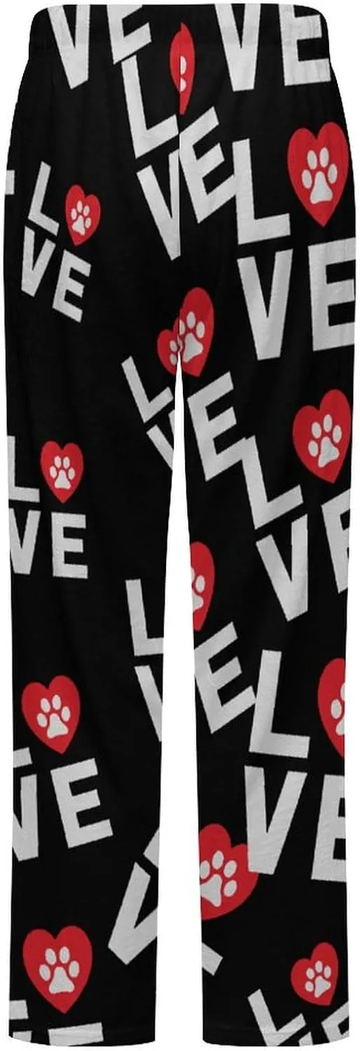 I Love My Dog Women's Flannel Pajama Pants Fleece Lounge Sleep Bottoms PJ