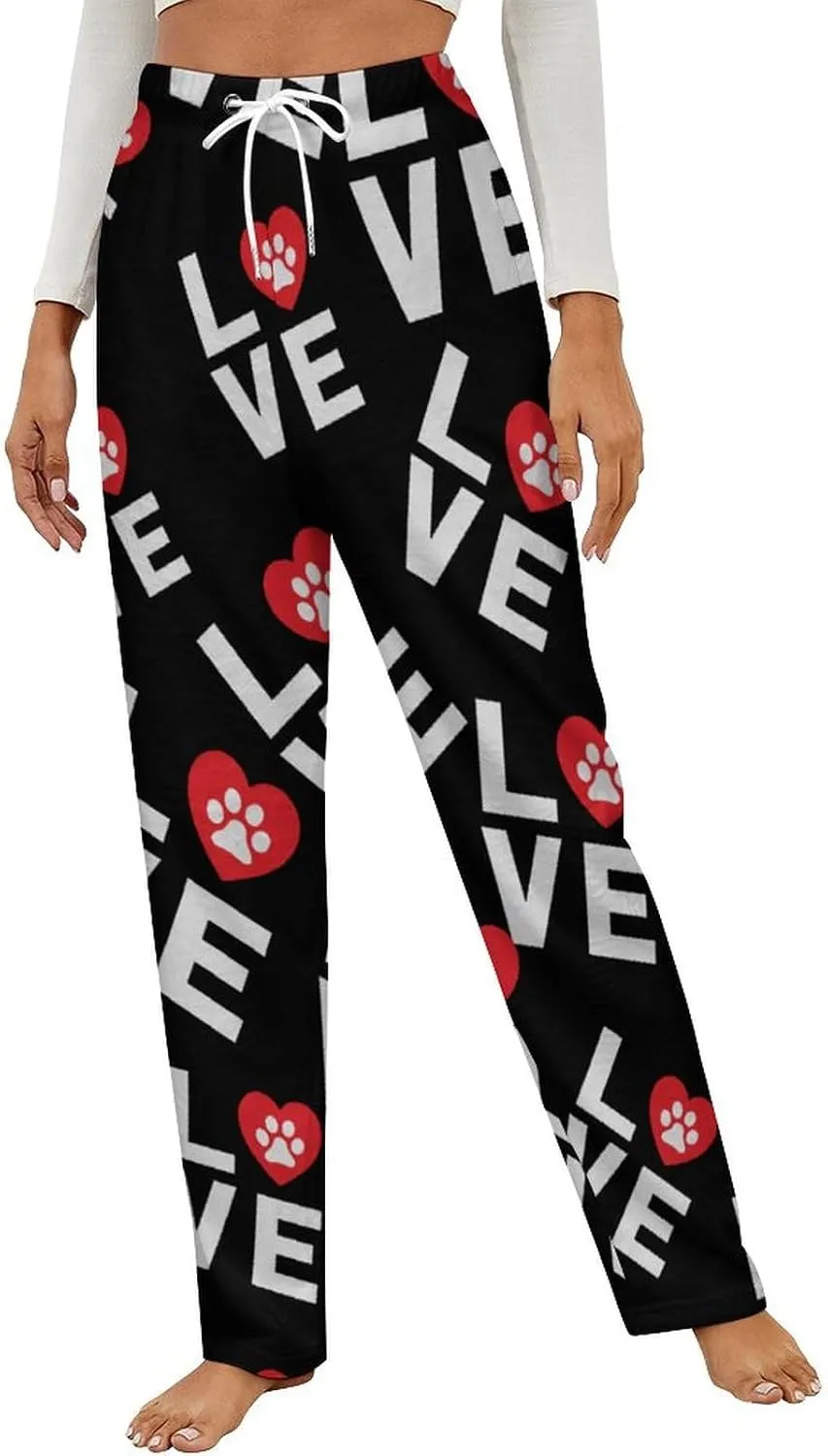 I Love My Dog Women's Flannel Pajama Pants Fleece Lounge Sleep Bottoms PJ