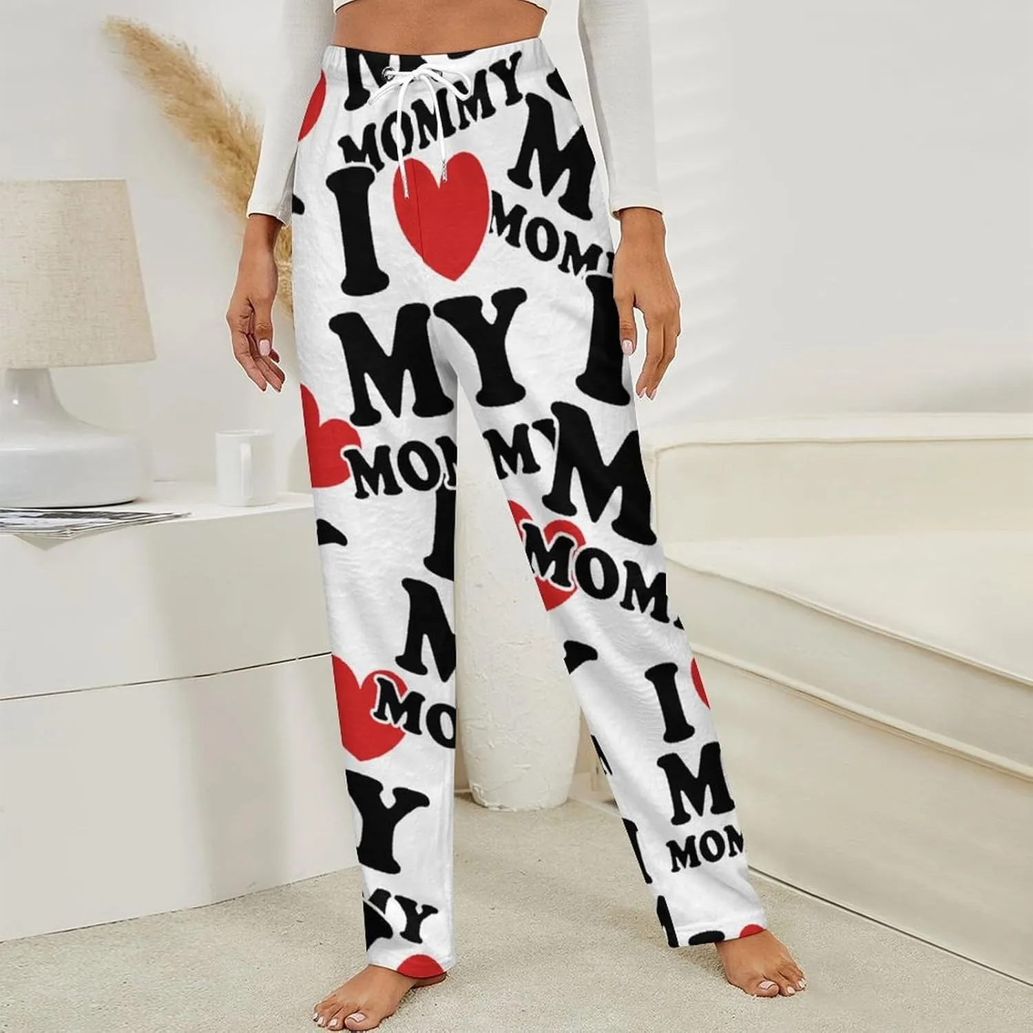 I Love My Mommy Women's Flannel Pajama Pants Fleece Lounge Sleep Bottoms PJ