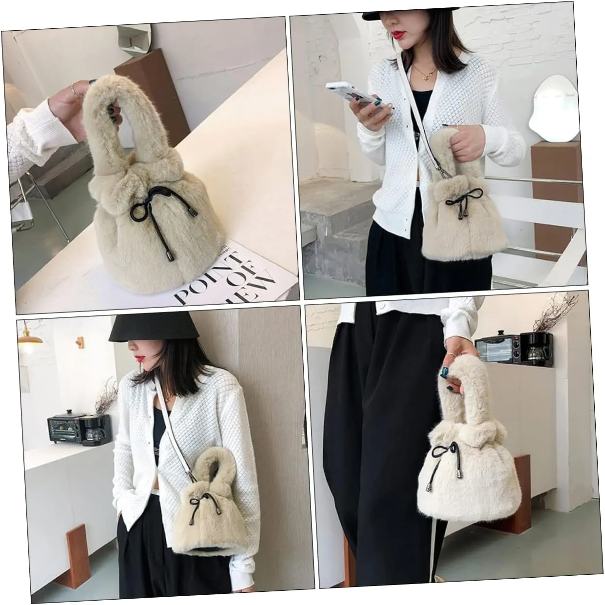 Ipetboom Plush Bag Purses for Women Shoulder Bag Carry Bags for Women Tote Bag for Women Handbag Girls Handbag Plush Coin Bag Plush Shoulder Bag Black