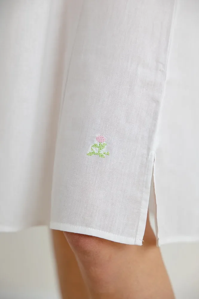 Isabelle White Cotton Nightgown, Embroidered