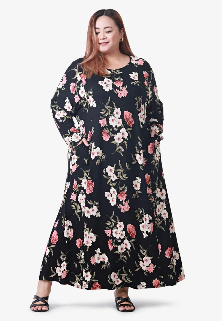 Juana Printed Soft Lounge Dress - Black Polka Dots