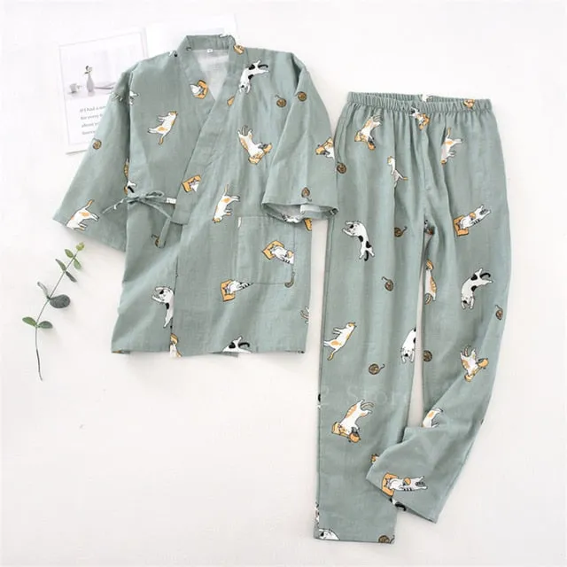 Kawaii Cat Printed Kimono Lover Pajamas