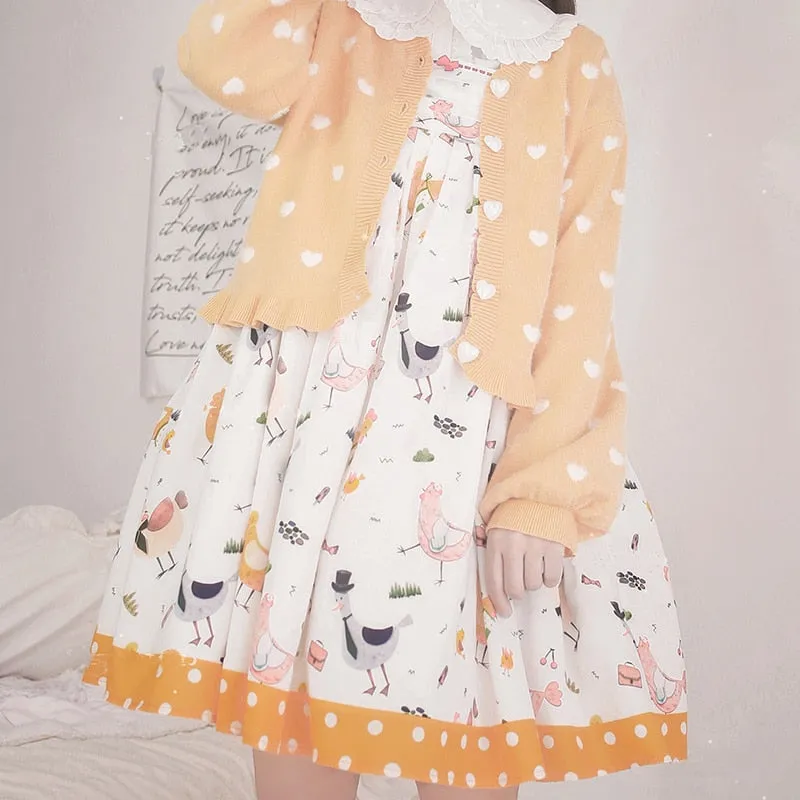 Kawaii Sweet Lolita Coquette Dollette Aesthetic Pastel Heart Print Cardigan